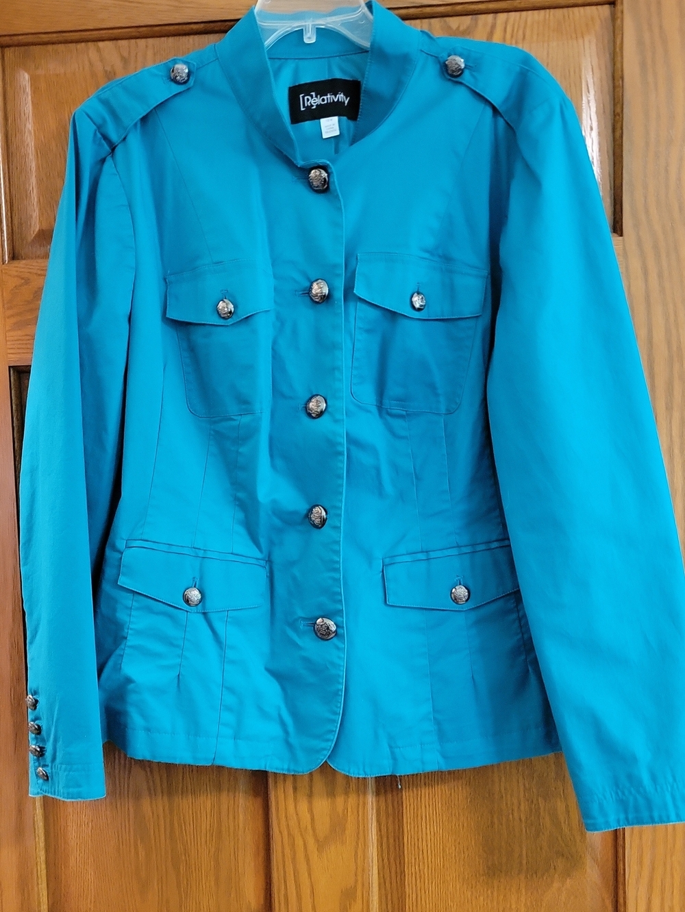 Relativity Women's Bright Teal Button-Front Military-Inspired Jacket